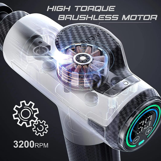 Black Pro Muscle Massage Gun Deep Tissue Percussion Muscle Massager Gun for Athletes Pain Relief Therapy and Relaxation, Percussion Therapy Chiropractor Massager, Body Massager (White Pro)